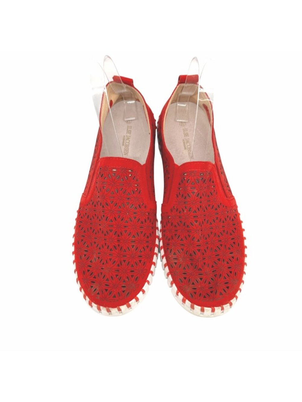 Ilse Jacobsen Tulip Red Laser-Cut Slip-On Shoes Size 42 US 11 Lightweight Casual